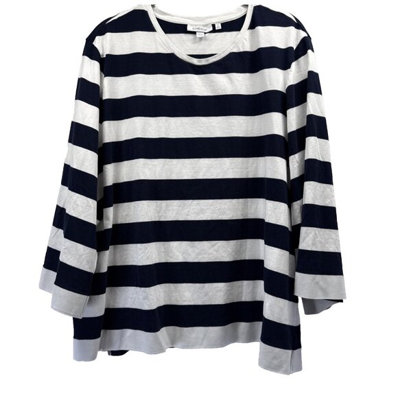 Chicos Womens Top Size XXL Plus Dark Navy Blue White Stripe Nautical 3/4 Sleeves - Picture 1 of 6